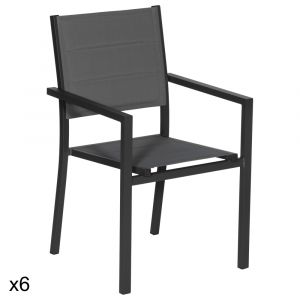 Lot de 6 chaises rembourr&eacute;es gris en aluminium anthracite