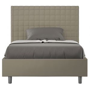 Lit coffre rembourr&eacute; 120x190 similicuir cappuccino