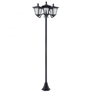 Lampadaire de jardin solaire LED 3 t&ecirc;tes acier inox. plastique noir