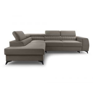 Canapé d'angle gauche convertible 5 places en velours taupe