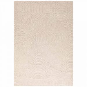 Tapis chambre 120 x 180 cm, laine, motif rond, ecru, finition soign&eacute;e