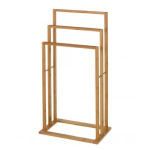 Porte serviette sur pied en bambou 3 bras