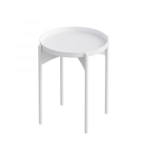 Bout de canap&eacute; avec plateau rond en M&eacute;tal H57 cm - COLE - Blanc