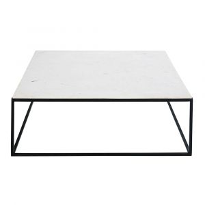 Table basse carrée en marbre blanc et métal noir L100