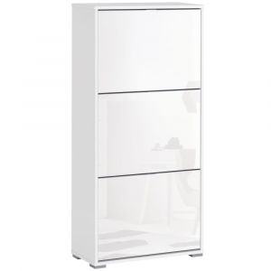 Meuble &agrave; chaussures 3 portes abattantes 3 compartiments blanc laqu&eacute;