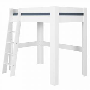 Pack lit mezzanine 2 places avec matelas bois massif blanc 140x190 cm