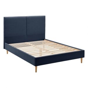 Lit en bois et en tissus bleu 160 x 200 cm