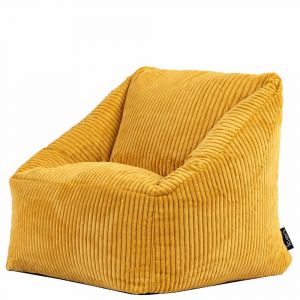 Pouf fauteuil enfant velours c&ocirc;tel&eacute; jaune ocre