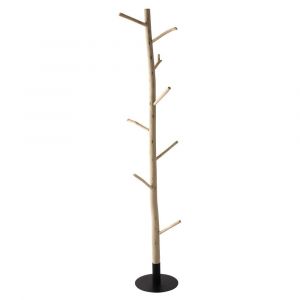 Porte-manteau tronc d'arbre en eucalyptus et m&eacute;tal noir