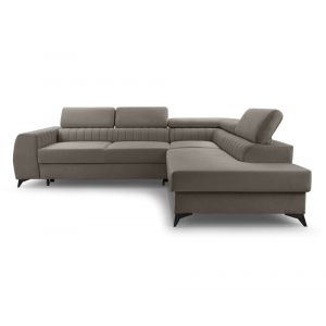 Canapé d'angle droit convertible 5 places en velours taupe