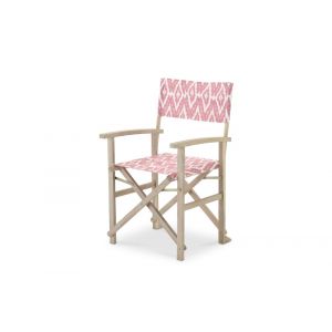 Fauteuil directeur tissu de jardin kilim corail bois  couleur claire
