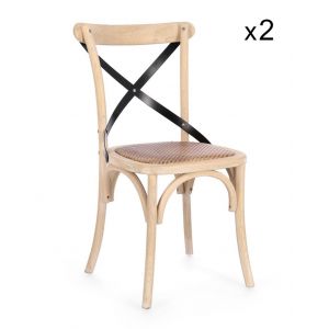 Lot de 2 chaises en orme clair et lattes en acier noir