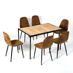 Ensemble repas 1 table et 6 chaises suède marron style industriel