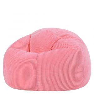 Pouf velours c&ocirc;tel&eacute; rose bubble-gum
