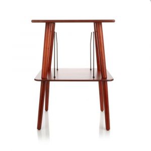 Table en placage paprika avec rangement pour disques vinyle