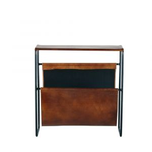 Porte-revues en cuir et m&eacute;tal noir