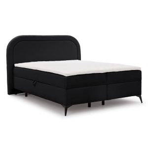Lit boxspring 160x200 avec coffre de rangement et pieds noirs