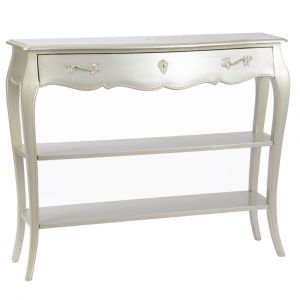 Grande console &eacute;e 1 tiroir et 2 niveaux   110x30 argent en bois