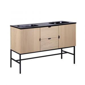 Meuble double vasque 140cm ch&ecirc;ne  sur pieds avec plan vasque en r&eacute;sine