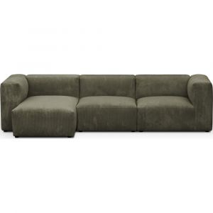 Canapé modulable angle gauche 4 places en velours côtelé vert kaki