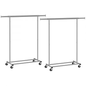 2 Portants &agrave; v&ecirc;tements avec roulettes acier argent