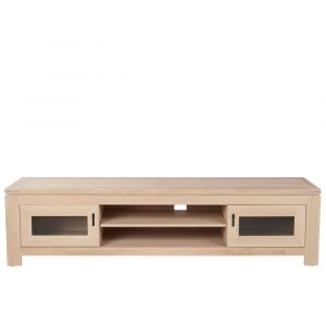 Meuble TV bas moderne en ch&ecirc;ne blanchi L180