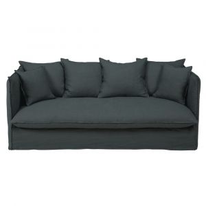 Canap&eacute; 3/4 places en lin lav&eacute; anthracite