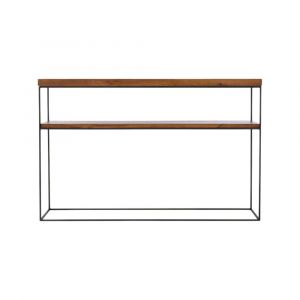 Console 2 plateaux en ch&ecirc;ne massif brun pieds m&eacute;tal L120cm