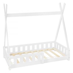 Lit tipi enfant 70x140 cm sommier et barri&egrave;re inclus bois de pin blanc