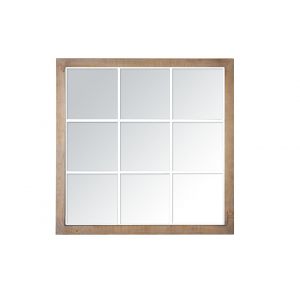 Miroir industriel Bois carr&eacute; effet fen&ecirc;tre Blanc 9 vues 100x100cm