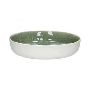 Assiette creuse en porcelaine blanc et vert p&acirc;le D24