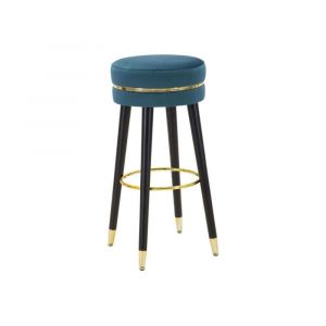 Tabouret de bar rond en tissu bleu avec pieds en bois Ø 35x74 cm