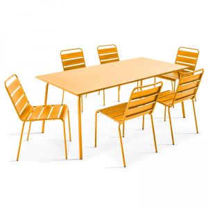 Table de jardin et 6 chaises en m&eacute;tal jaune
