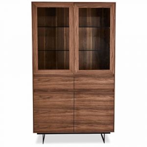 Vitrine 4 portes 2 tiroirs en effet bois noyer