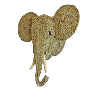T&ecirc;te d'El&eacute;phant en fibres naturelles, d&eacute;coration murale 50 x 45 cm