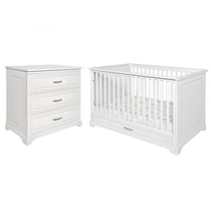 Chambre bébé : Duo - Lit évolutif 70x140 commode 3 tiroirs blanc