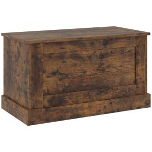 Coffre rangement charni&egrave;re s&eacute;curit&eacute; bois brun rustique