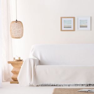 Plaid couvre-lit en coton nid d'abeille &eacute;cru 180x280 cm