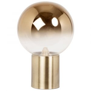 Lampe en m&eacute;tal dor&eacute; et globe en verre transparent et dor&eacute;