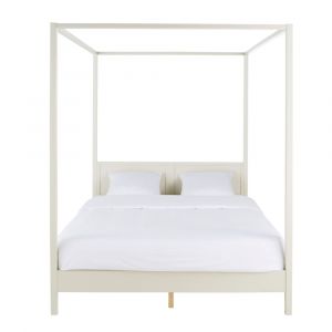 Lit &agrave; baldaquin en bois de pin beige 160x200