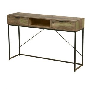 Console d'entr&eacute;e en m&eacute;tal noir et bois 2 tiroirs + 1 casier