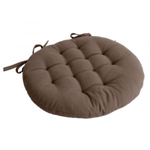 Galette de chaise piqu&eacute;e et ronde coton taupe 38x38 cm