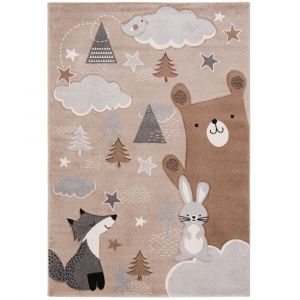 Tapis enfant renard ours gris 140x200 cm