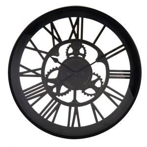 Horloge murale &agrave; rouages noire et marron D46