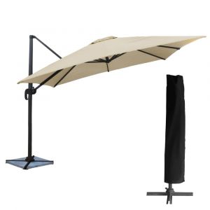 Parasol d&eacute;port&eacute; carr&eacute; 3x3m aluminium toile beige avec housse