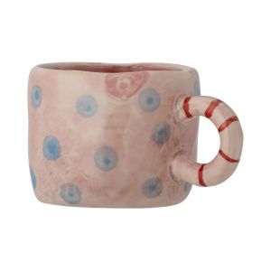 Tasse en gr&egrave;s rose &agrave; pois bleu H6