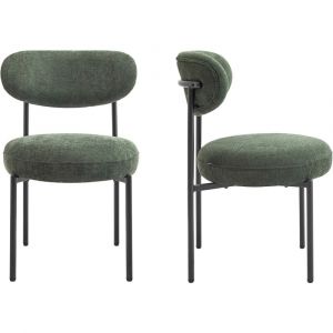 Lot de 2 chaises de salle &agrave; manger en tissu chenille vert