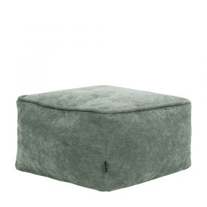 Repose-pieds pouf carré  en tissu chenille texturé vert sauge
