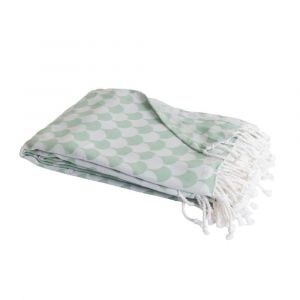 Couverture plaid en coton vert &agrave; franges 180x220 cm