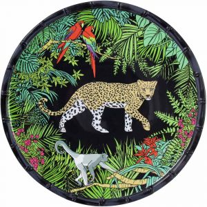 Grande assiette plate en m&eacute;lamine avec des motifs jungle 28 cm